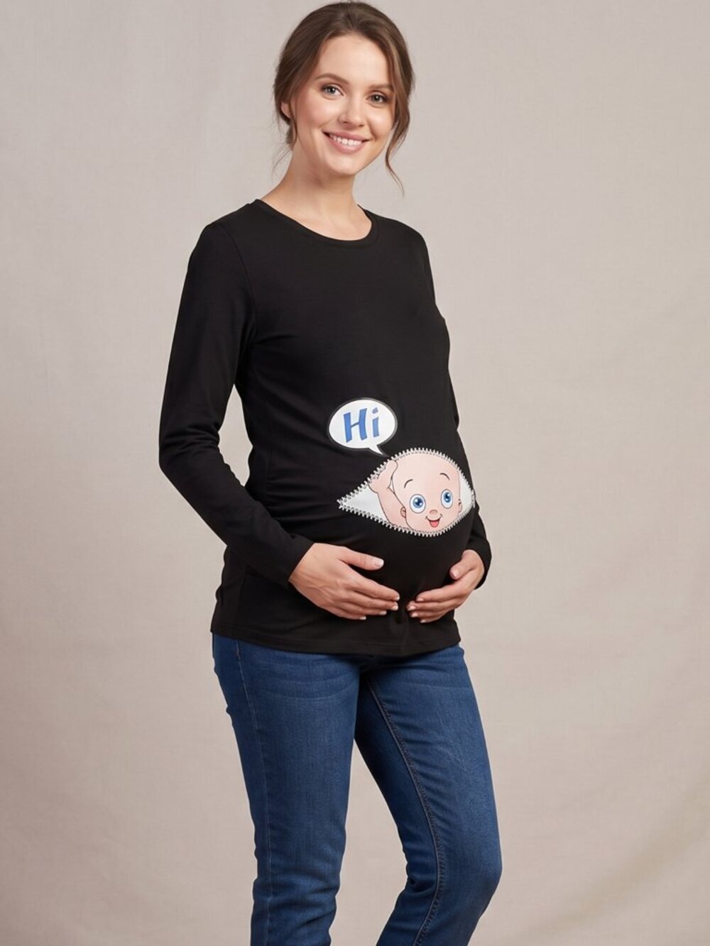 NWOT | Funny Maternity Peekaboo Baby "Hi" Graphic Long Sleeve Top | Large